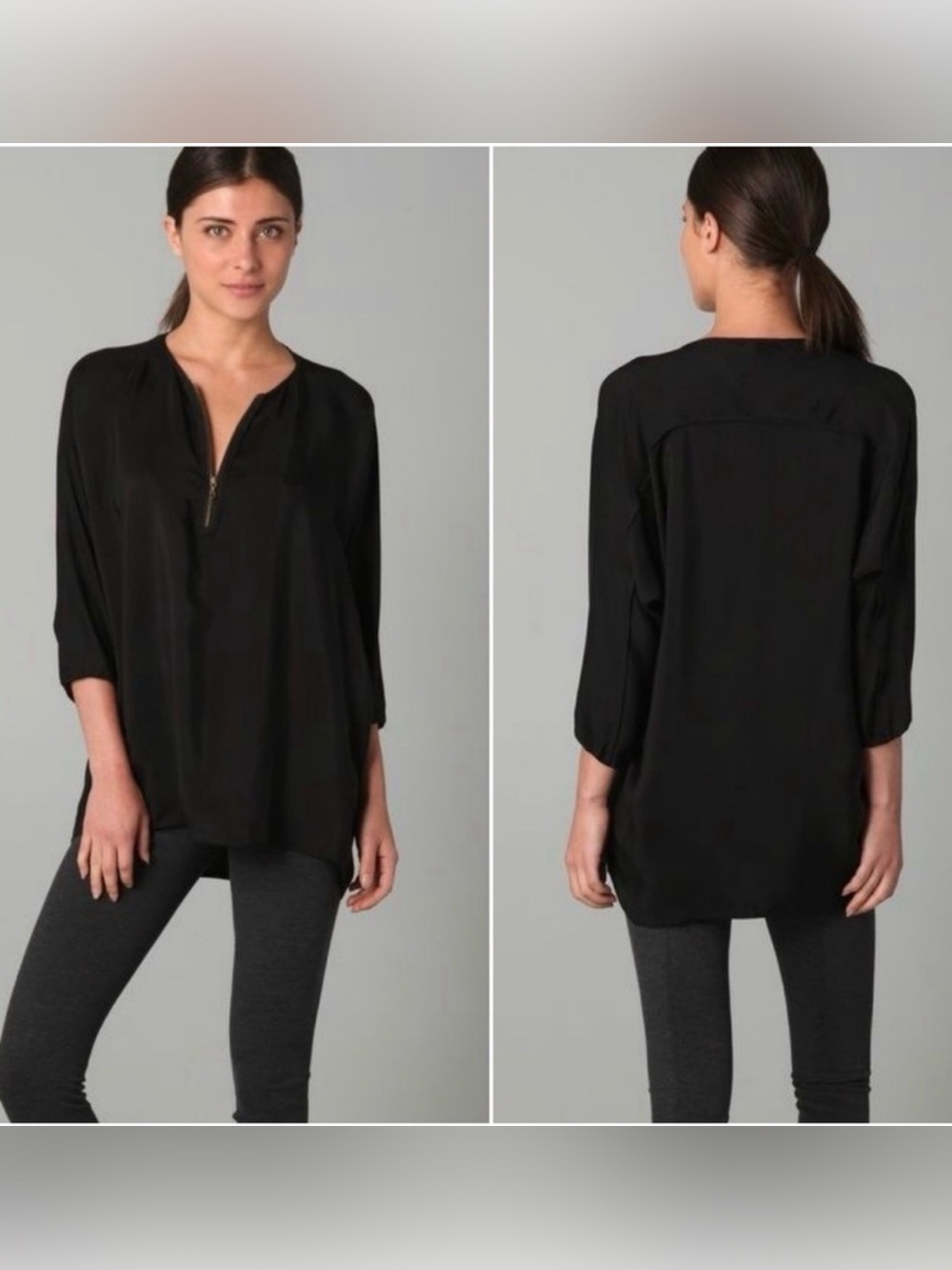 Vince Zip Front Silk Top